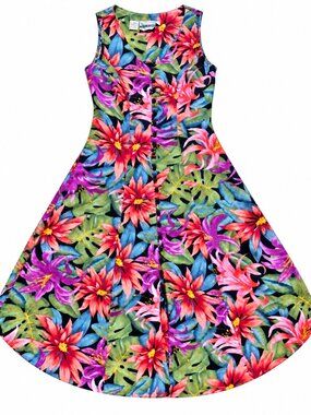 Joni Blair Maxi Dress Size 3 Women’s Tropical Floral Rayon Button Front Vintage